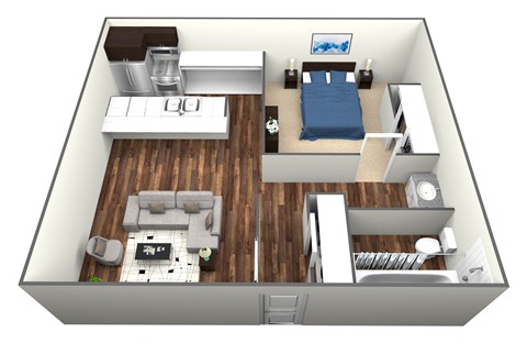 Floor plan for 1 bed, 1 bath, 800 sqft